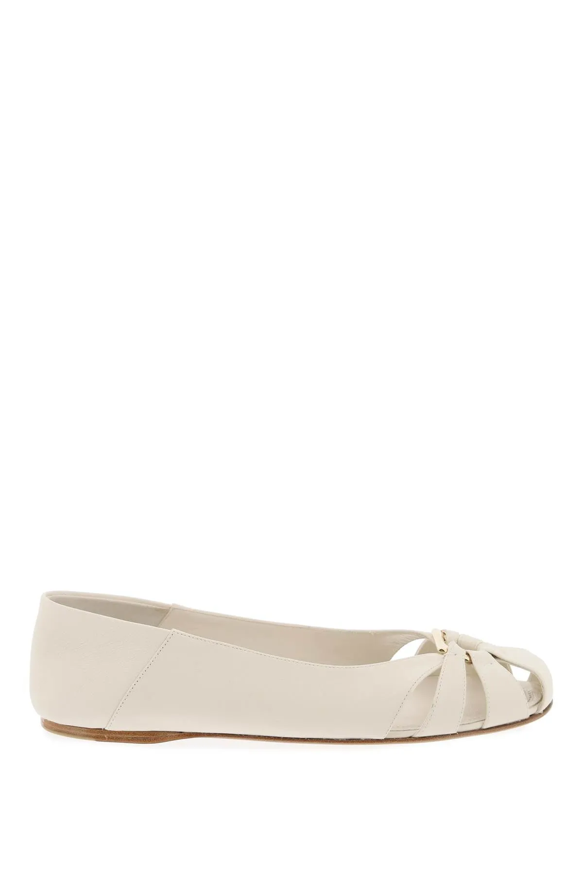 Ferragamo White Leather Ballerina Flats With Gancini Hook Detail - SS24 Collection