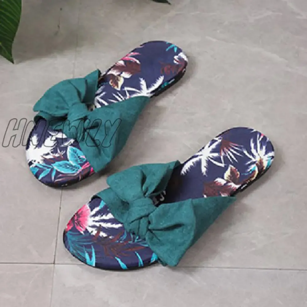 Hnewly - Green Casual Daily Patchwork With Bow Round Comfortable Shoes
