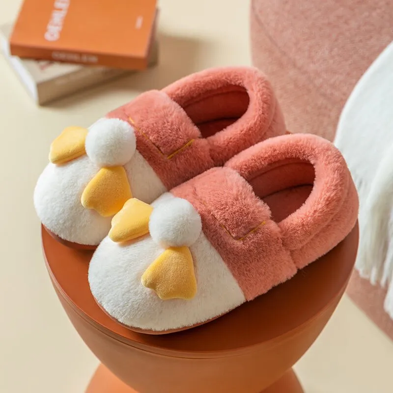Kawaii Duck Women Home Slippers Winter Soft Indoor Slippers Casual Warm Zapatillas Mujer  Patchwork Plush Woman Shoes