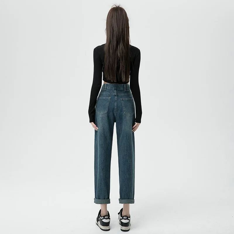Loose Fit Retro Harem Straight Leg High-Waisted Jeans