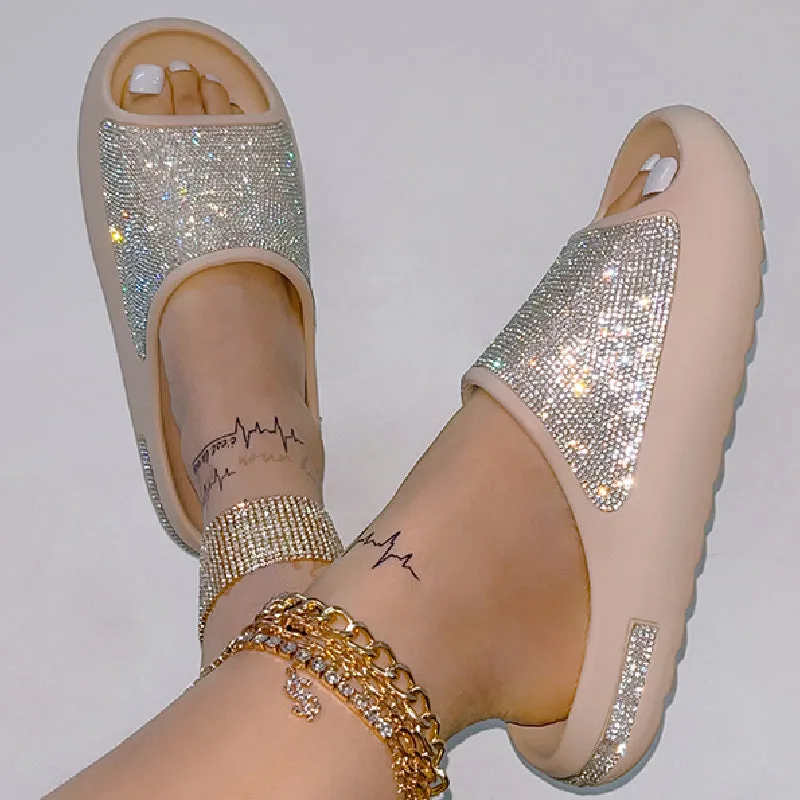 Purpdrank - Apricot Casual Daily Living Patchwork Rhinestone Round Comfortable Shoes