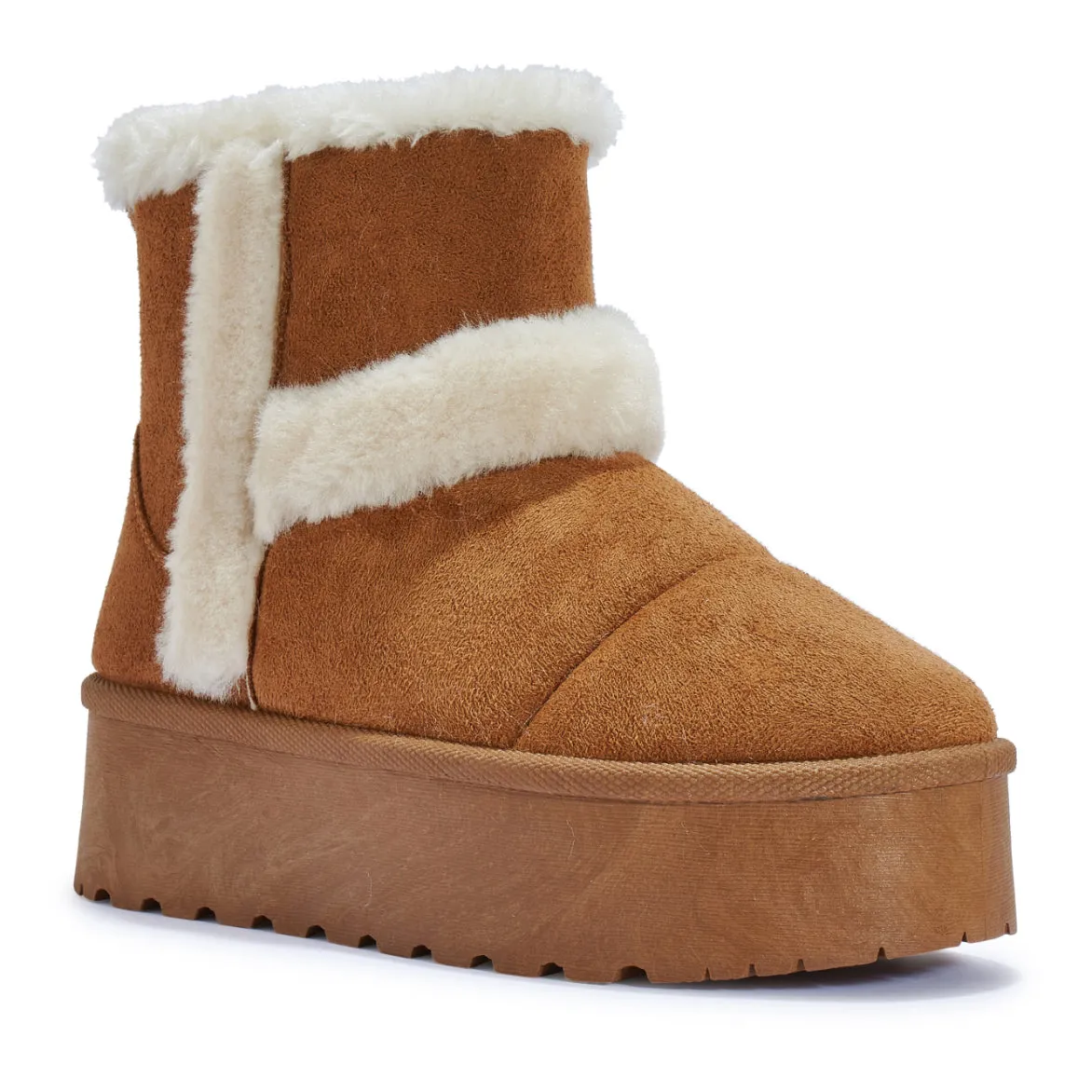 SAVANNAH CHESTNUT PLATFORM FAUX SUEDE ANKLE BOOTS