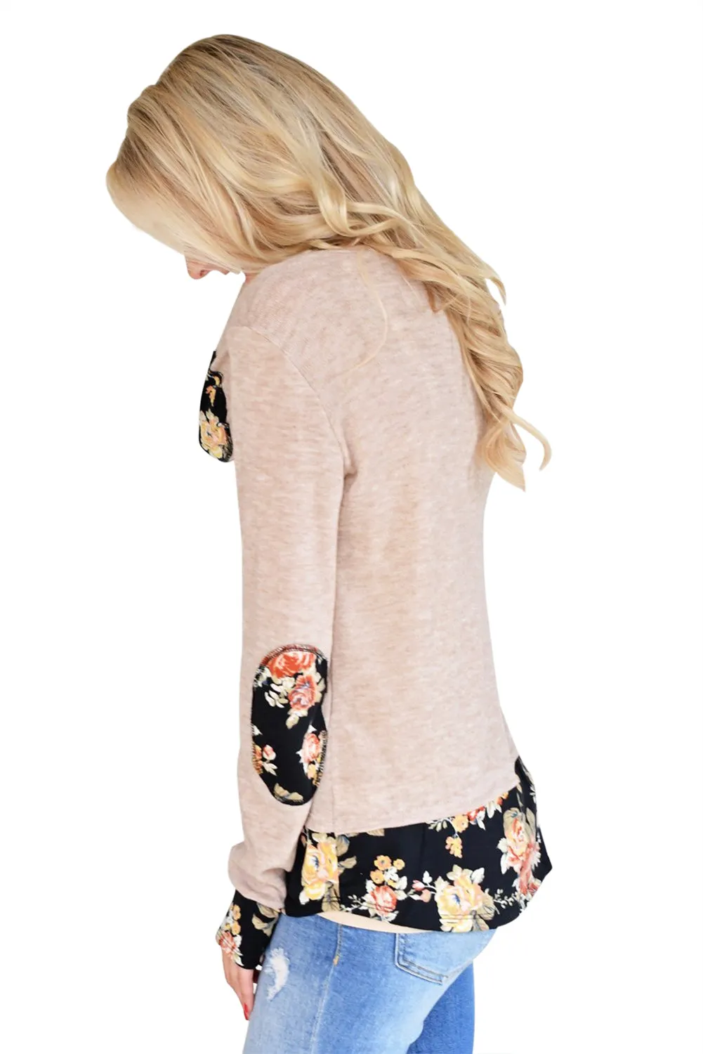 Sexy Dark Floral Patchwork Taupe Long Sleeve Shirt