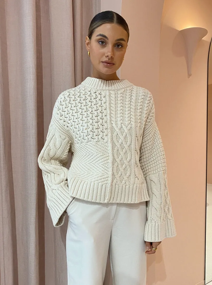 Shona Joy Eva Patch Knit Jumper in Crema