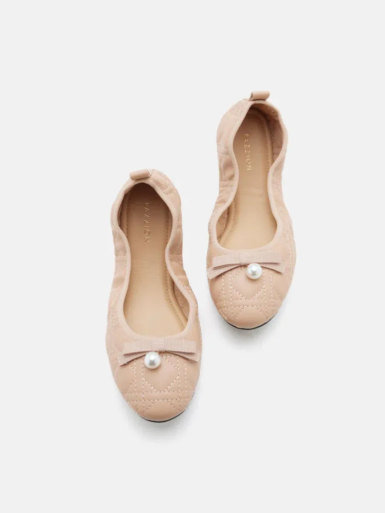 Simona Quilted Bow Pearl Foldable Flats