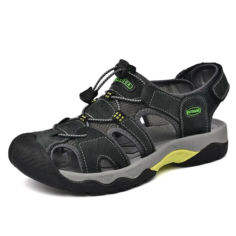 Sohiwoo Summer Men Casual Shoes Outdoor Beach Hiking Trekking Slip on Light Breathable Breathable   Cowhide Non - slip Roman Soft Bottom