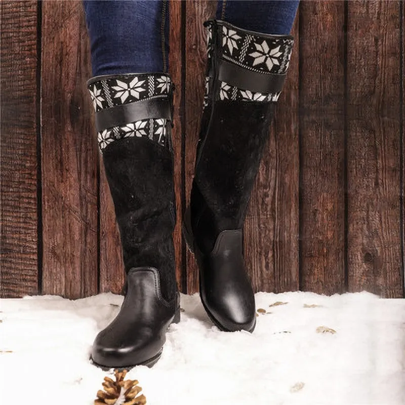 Women square low heel patchwork side zipper motorcycle boots