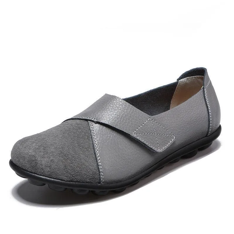 Women’s Patchwork Leather Loafers – Soft Sole Flat Shoes
